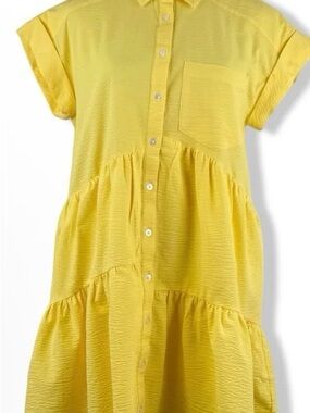 Brand new with tag Veronica Beard Yellow Tiered Midi Shirt Dress